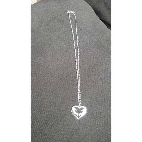 Silver heart pendent with Horse Heads and Rhinestone Embellishment - Picture 2 of 2